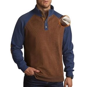 mens corduroy fleece-lined sweatshirt heavyweight navy brown 3XL